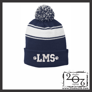Stripe Pom Pom Beanie. LMS (Embroidered) STC28
