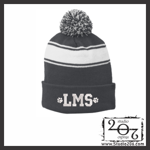 Stripe Pom Pom Beanie. LMS (Embroidered) STC28