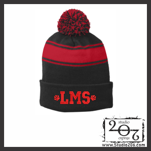 Stripe Pom Pom Beanie. LMS (Embroidered) STC28