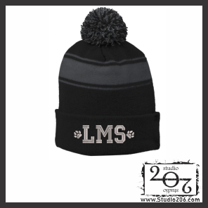 Stripe Pom Pom Beanie. LMS (Embroidered) STC28