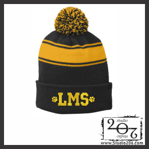 Stripe Pom Pom Beanie. LMS (Embroidered) STC28