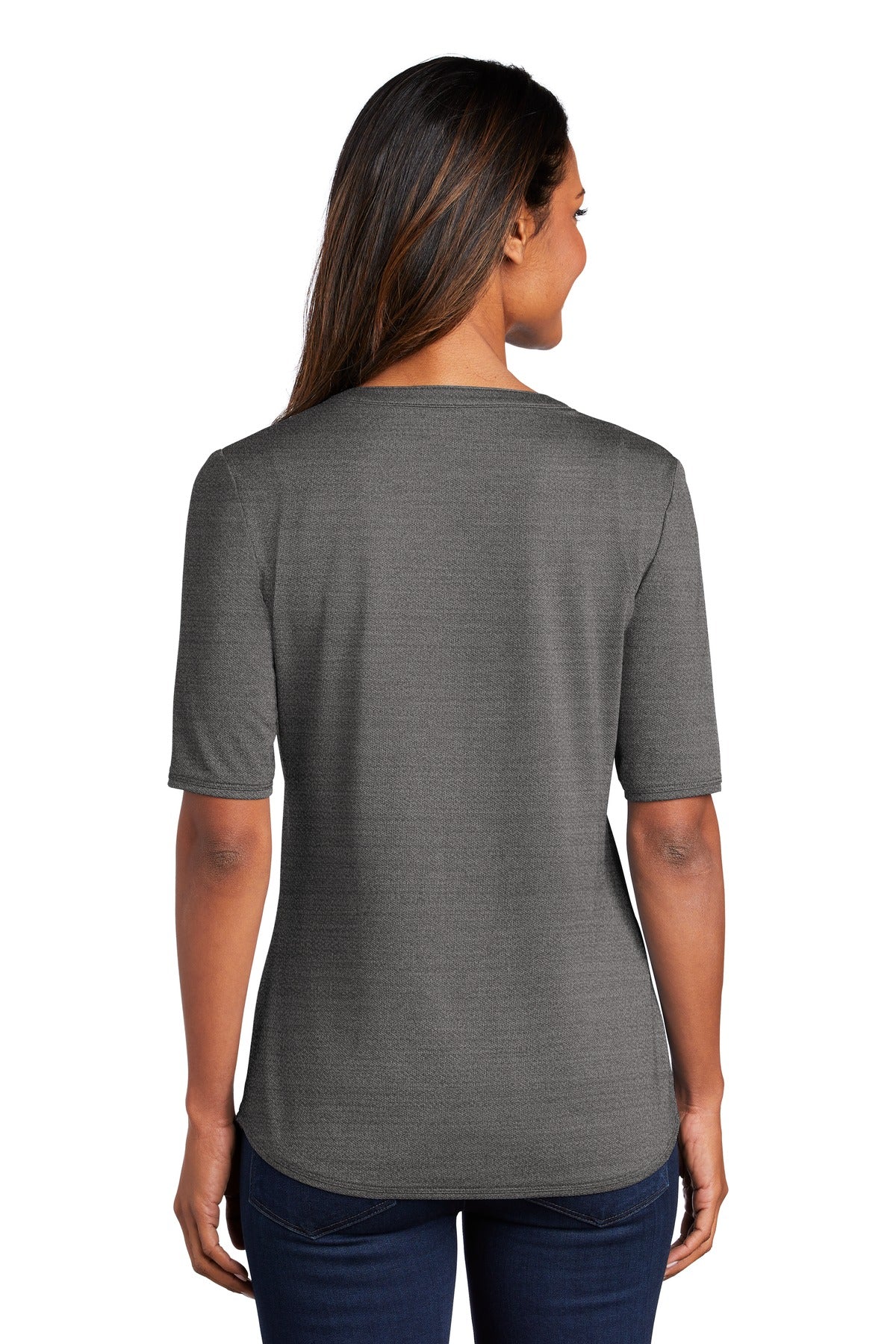 Port Authority Ladies Stretch Heather Open Neck Top LK583 (Embroidery)