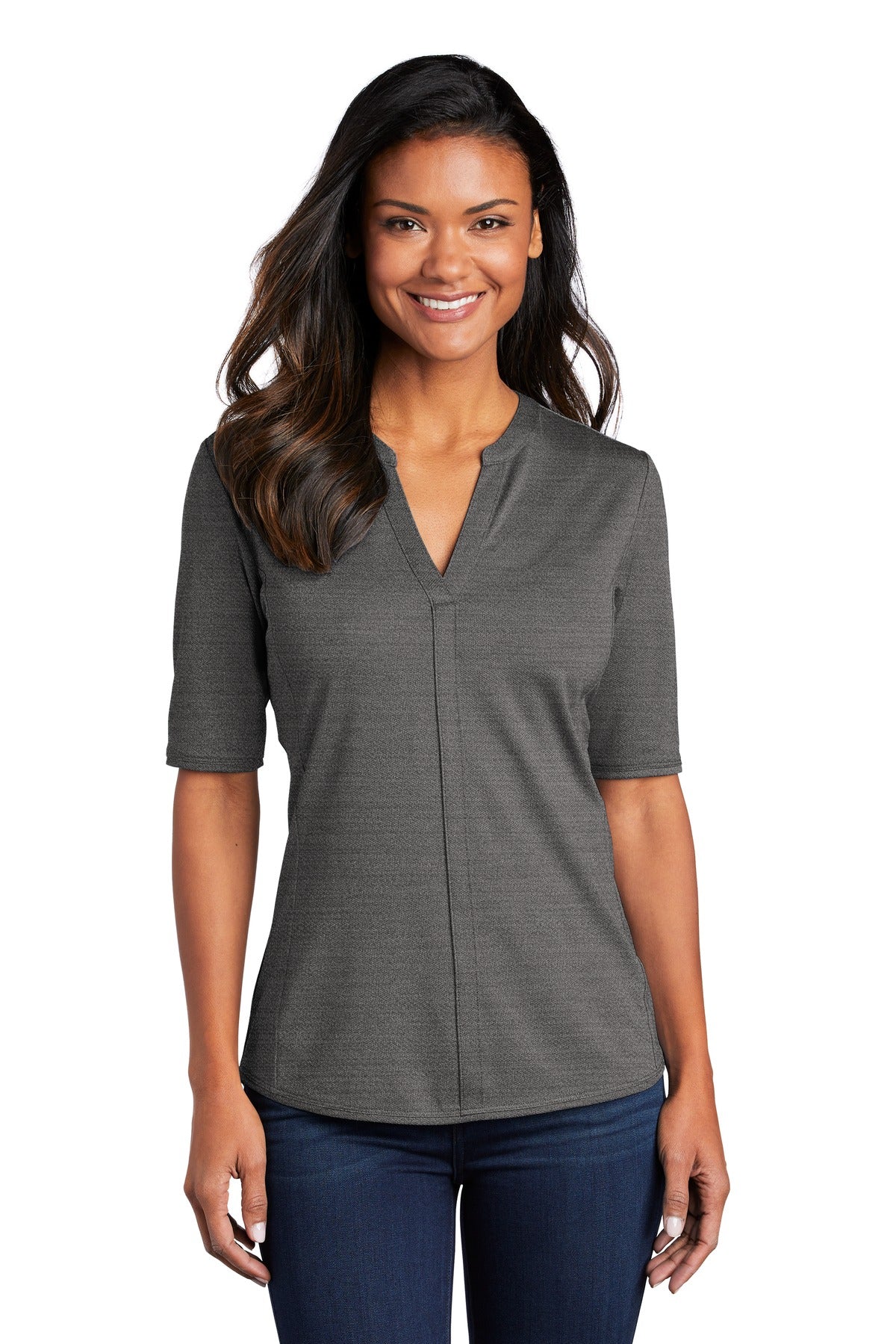 Port Authority Ladies Stretch Heather Open Neck Top LK583 (Embroidery)