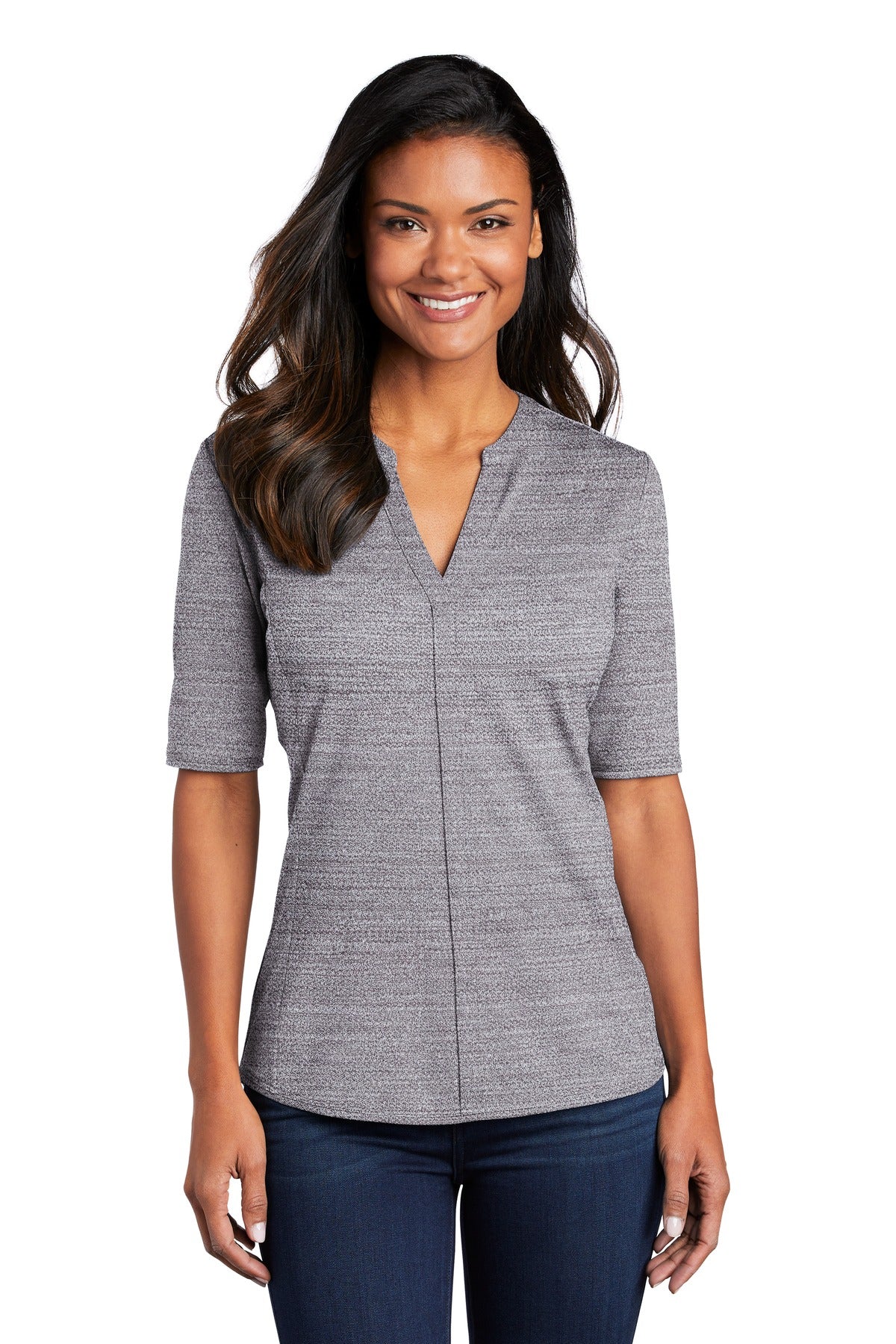 Port Authority Ladies Stretch Heather Open Neck Top LK583 (Embroidery)