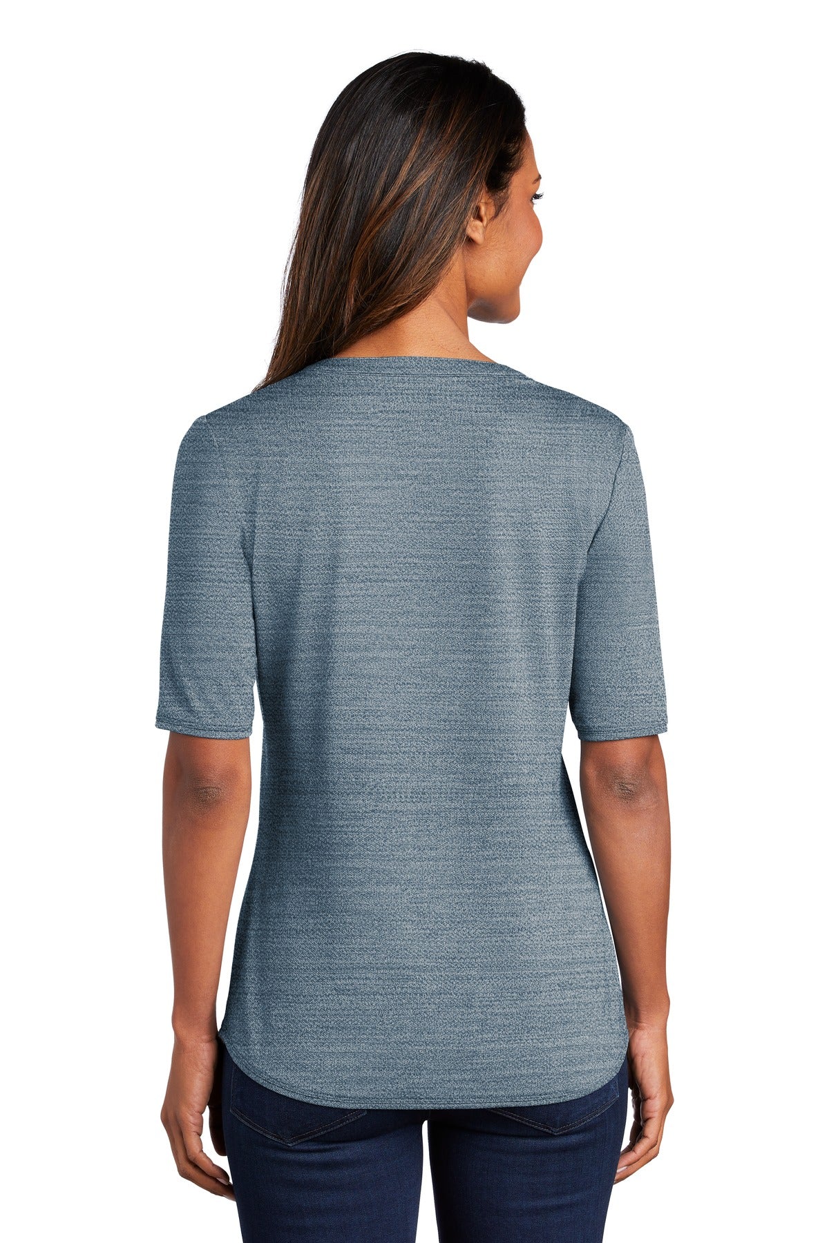 Port Authority Ladies Stretch Heather Open Neck Top LK583 (Embroidery)