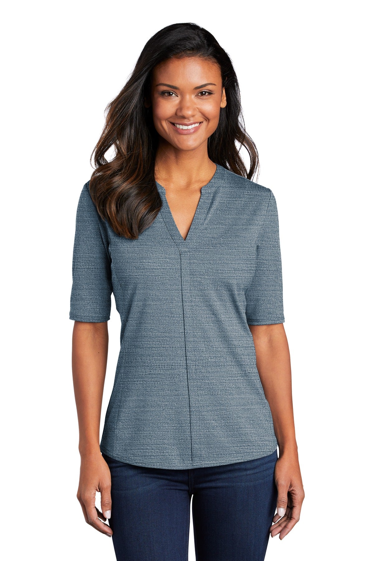 Port Authority Ladies Stretch Heather Open Neck Top LK583 (Embroidery)