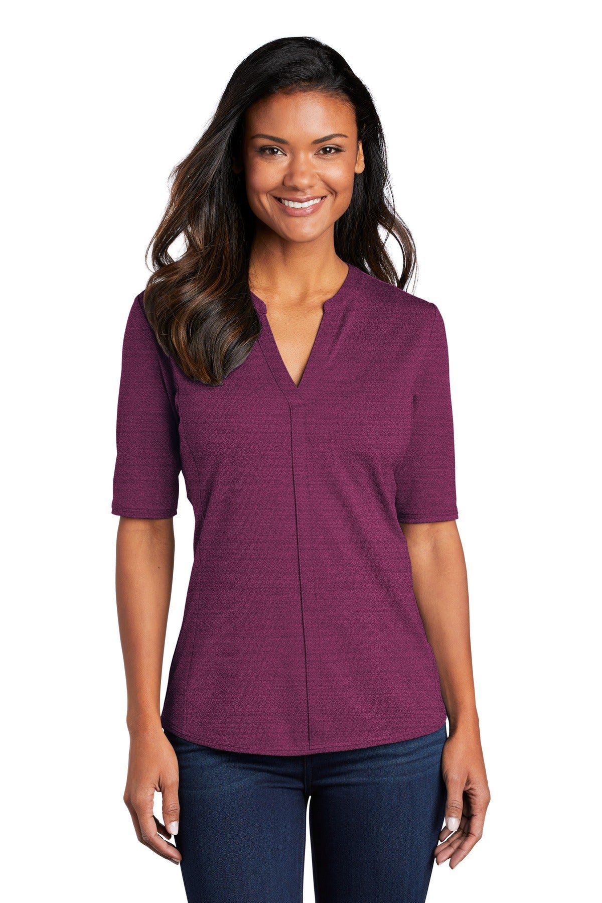 Port Authority Ladies Stretch Heather Open Neck Top LK583 (Embroidery)