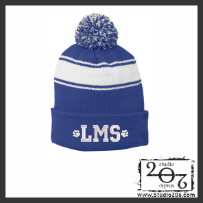 Stripe Pom Pom Beanie.  LMS (Embroidered) STC28