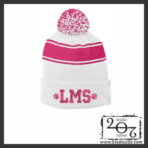 Stripe Pom Pom Beanie.  LMS (Embroidered) STC28
