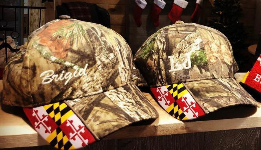 Camo Baseball Cap with Maryland Flag (can be personalized)